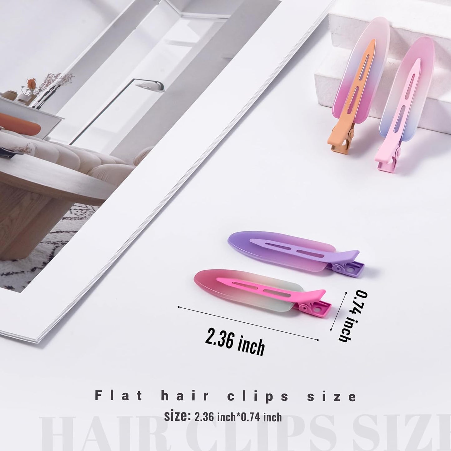 10 Pcs Creaseless No Crease No Bend Flat Hair Clips For Styling Non Slip Makeup Clips For Women Salon Hairstyle,Assorted Purple Pink