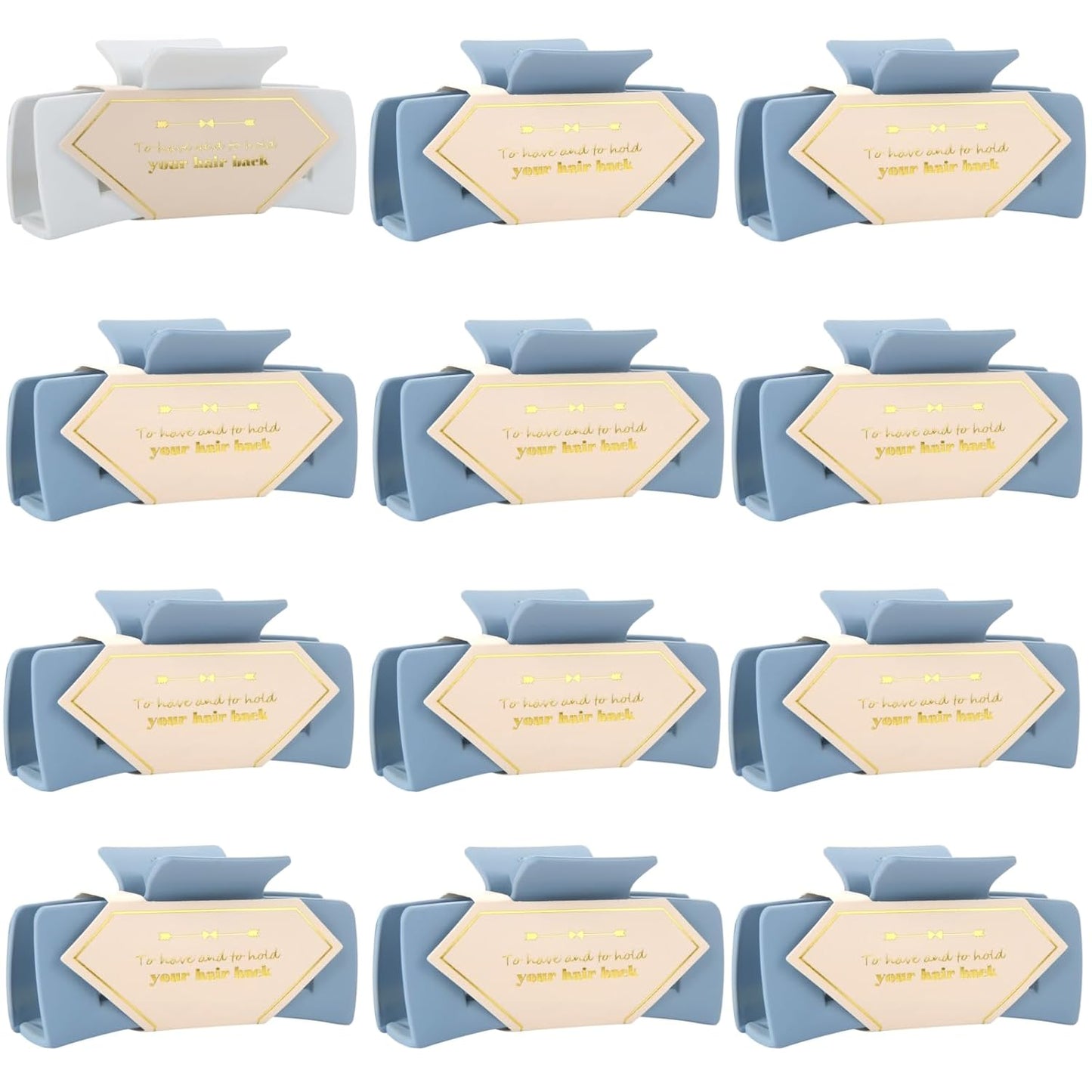 Bridesmaid Proposal Gifts 4.1inch 12pcs Square Hair Claw bachelorette party accessories Clips for Wedding Party Favors (White&Dusty blue)