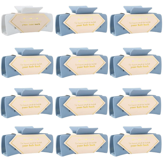 Bridesmaid Proposal Gifts 4.1inch 12pcs Square Hair Claw bachelorette party accessories Clips for Wedding Party Favors (White&Dusty blue)