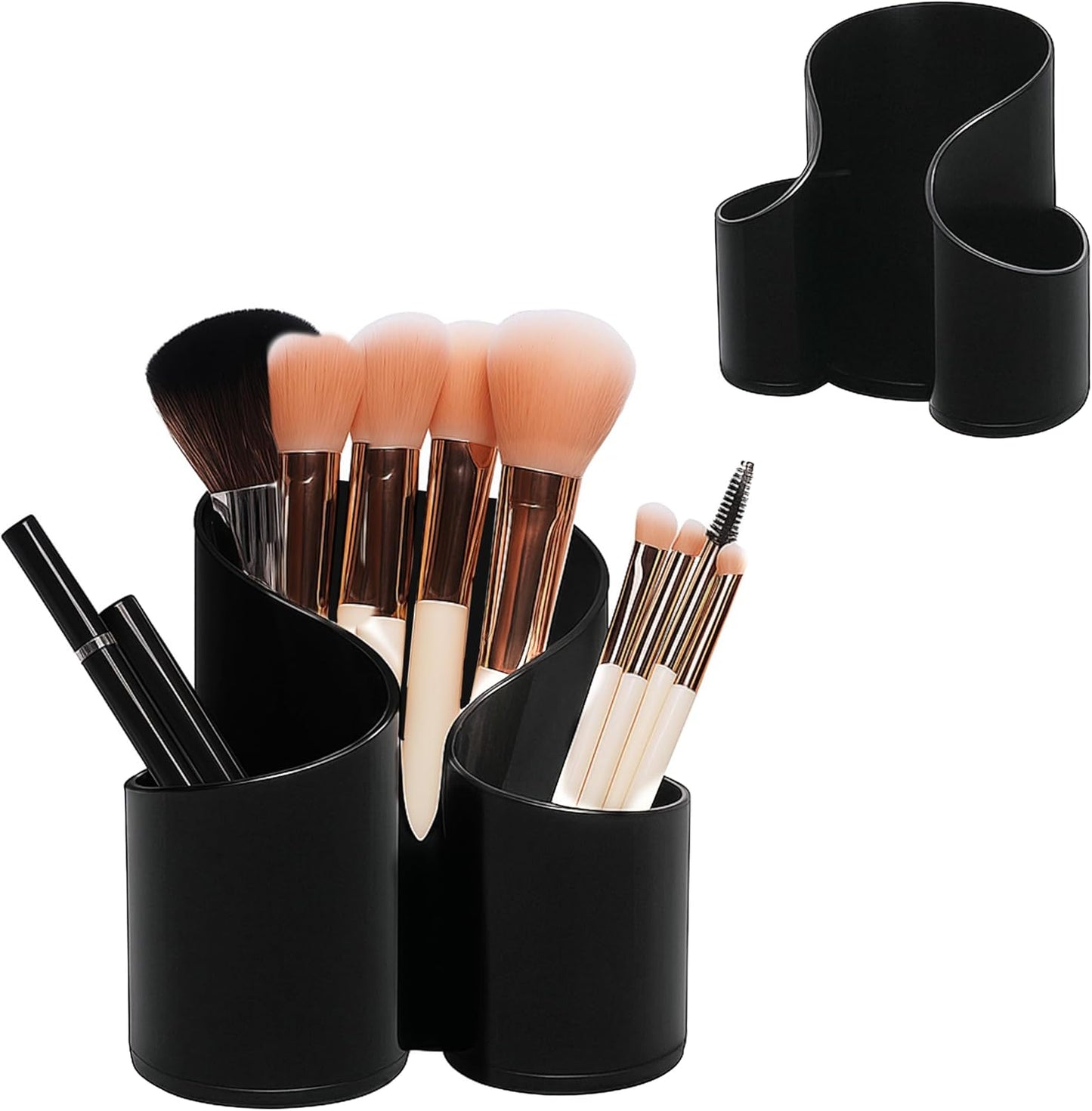 Black Makeup Brush Holder | New Elegant Design Acrylic Makeup Organizers | 3 Compartment Organizer Make Up Brush Holder Organizer & Cosmetic Storage for Lipstick, Eyeshadow Brush makeup pallette
