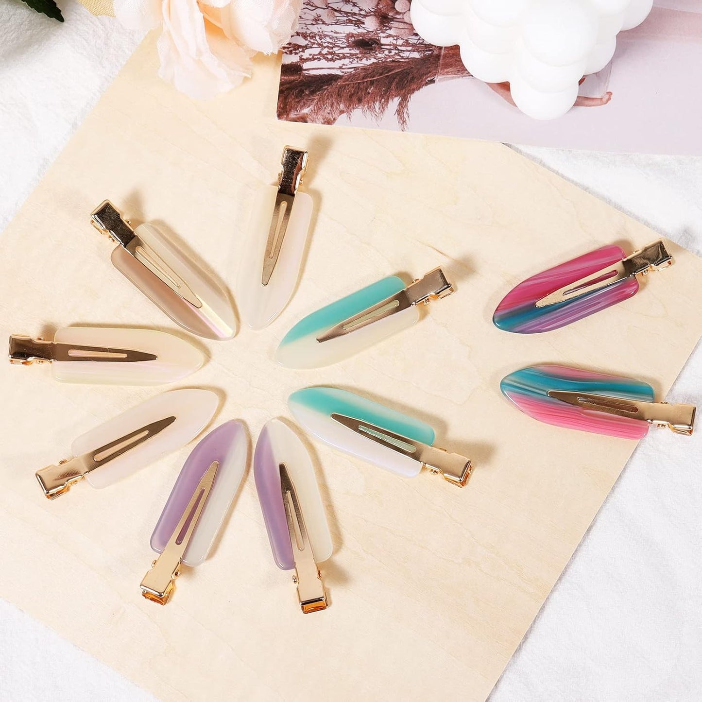 KesaPlan 10PCS No Bend Hair Clips, Acrylic Resin No Crease Hair Clips for Styling, Colorful Creaseless Flat Duckbill Hair Barrette for Makeup Hairstyle Accessories for Women Girls Gifts