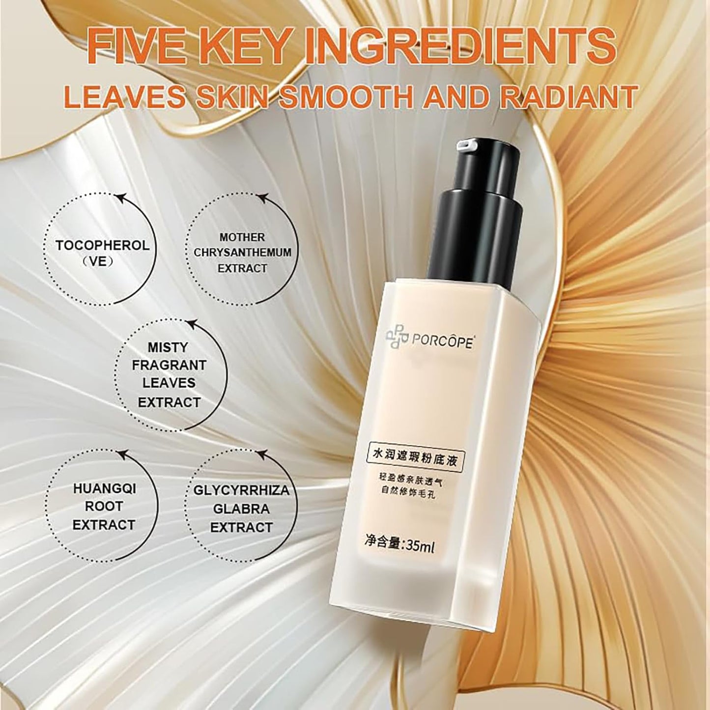 PORCOPE Small Silver Cap Liquid Foundation Modifies Pores and Blemishes, is Not Easy to Remove Makeup, Brightens Combination Dry and Oily Skin, Fits well Without Makeup 1.2fl.oz/35ml