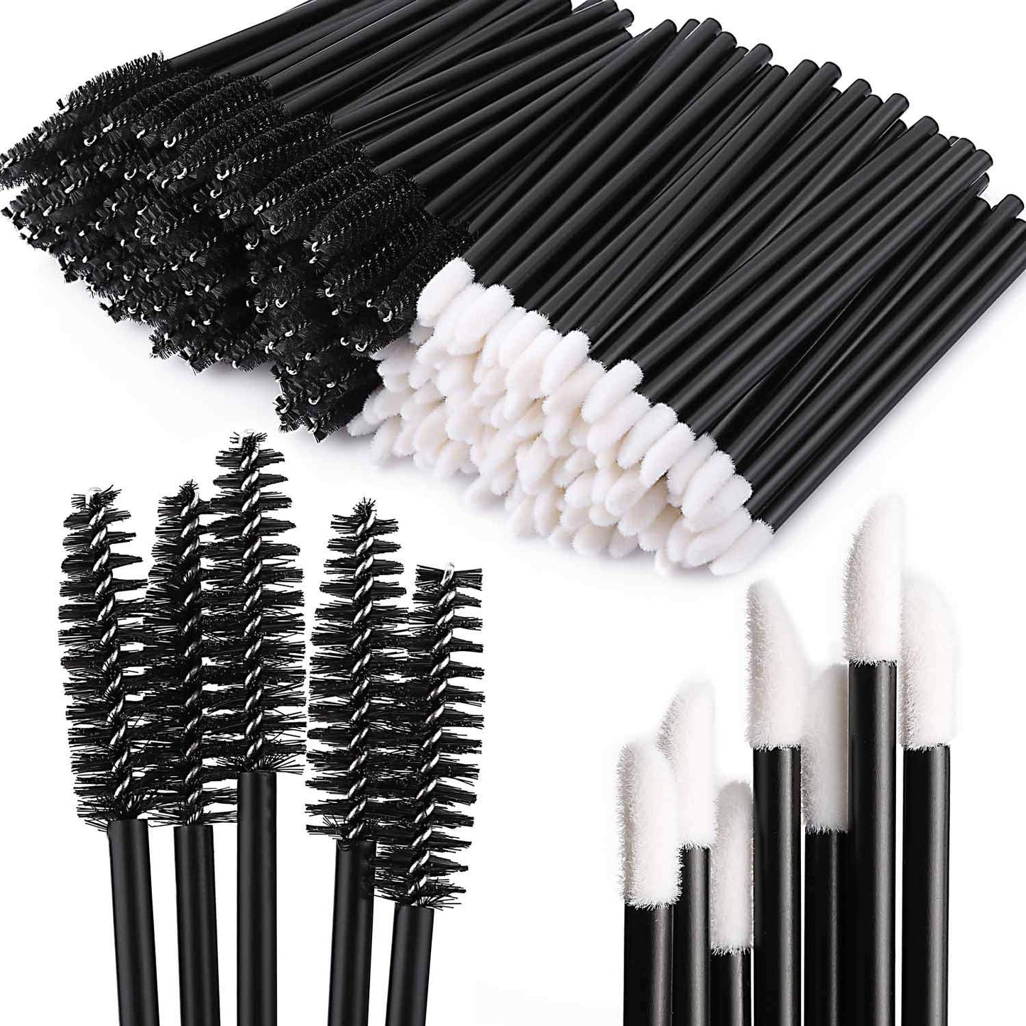 Tbestmax 200 Disposable Mascara Wand Spoolies and Lip Brushes, Lipstick Lipgloss Applicator for Eyebrow Eyelash Extension Makeup Kits Black