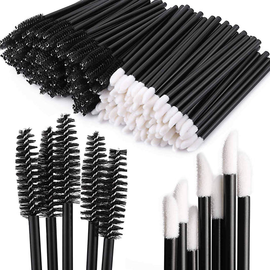 Tbestmax 200 Disposable Mascara Wand Spoolies and Lip Brushes, Lipstick Lipgloss Applicator for Eyebrow Eyelash Extension Makeup Kits Black