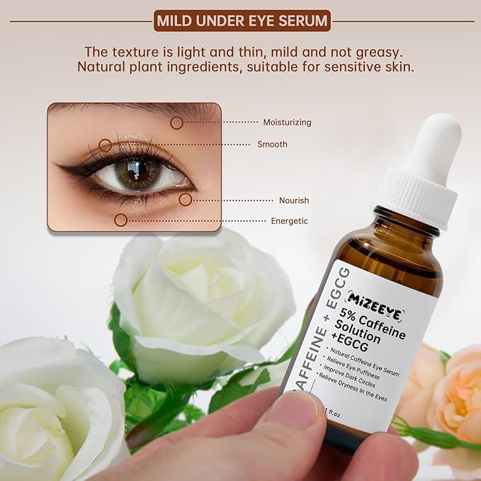Caffeine Solution 5% + EGCG For Dark Circles & Puffiness, 2 PCS Anti Aging Caffeine Under Eye Serum For Eye Bags, Fine Lines, Moisturizing Caffeine Solution.