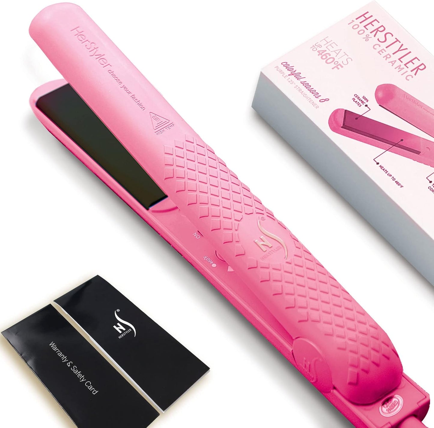 Herstyler Colorful Seasons Flat Iron - Travel Friendly Dual Voltage Flat Iron 1.25 inch - Ceramic Dual Voltage Hair Straightener - Pink Straightening Iron with Negative Ion Technology to Fight Frizz
