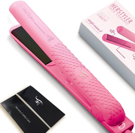 Herstyler Colorful Seasons Flat Iron - Travel Friendly Dual Voltage Flat Iron 1.25 inch - Ceramic Dual Voltage Hair Straightener - Pink Straightening Iron with Negative Ion Technology to Fight Frizz