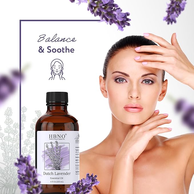 HBNO California Bottled Dutch Lavender Essential Oil 4 fl oz (120ml) - Natural Lavender Oil for Skin, Perfect for Cleaning, Aromatherapy, DIY & Diffuser