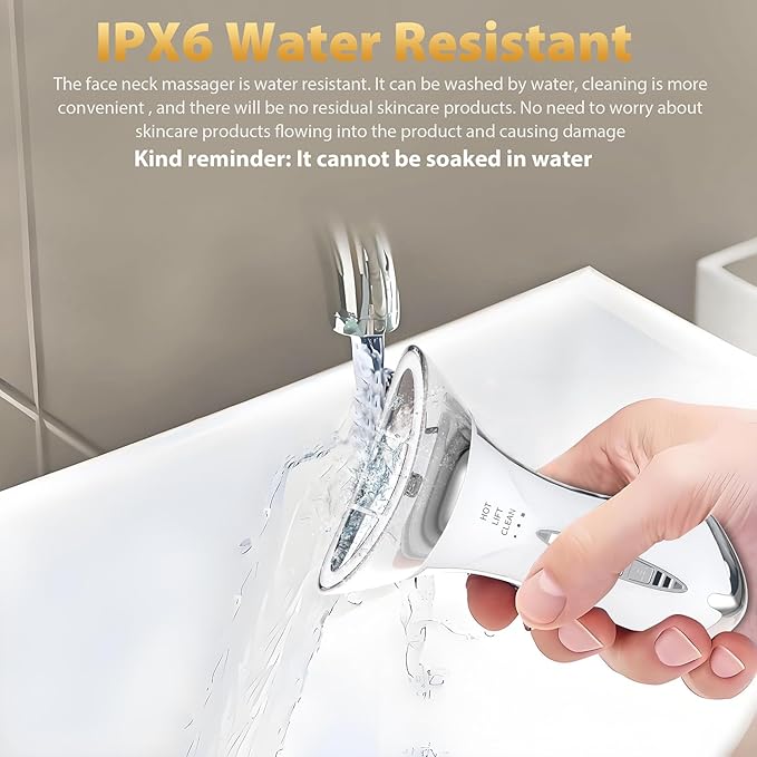 True Beauty Glow Facial Massager for Neck Care, Red Light for Face,Water Resistant 5-in-1 Led Facial Sculptor (White-Silver)