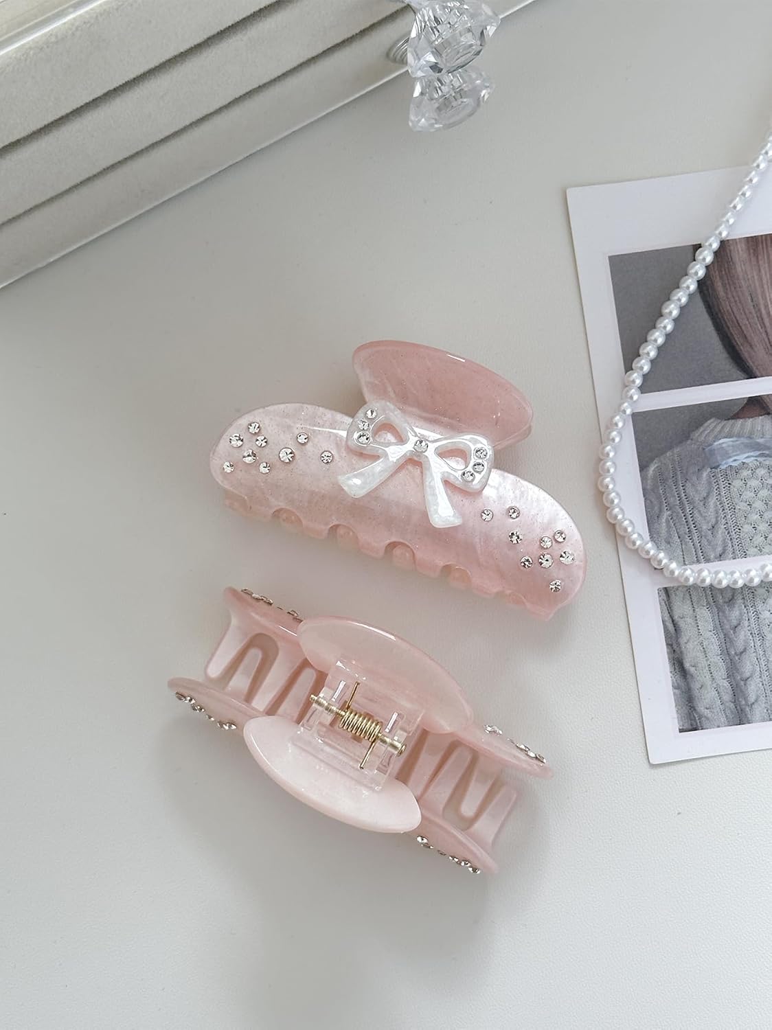 Bow Hair Claw Clips for Women, Non-Slip Sparkling Hair Clamps for Thick Hair, Strong Hold Hair Accessories for Workout Party Everyday Use