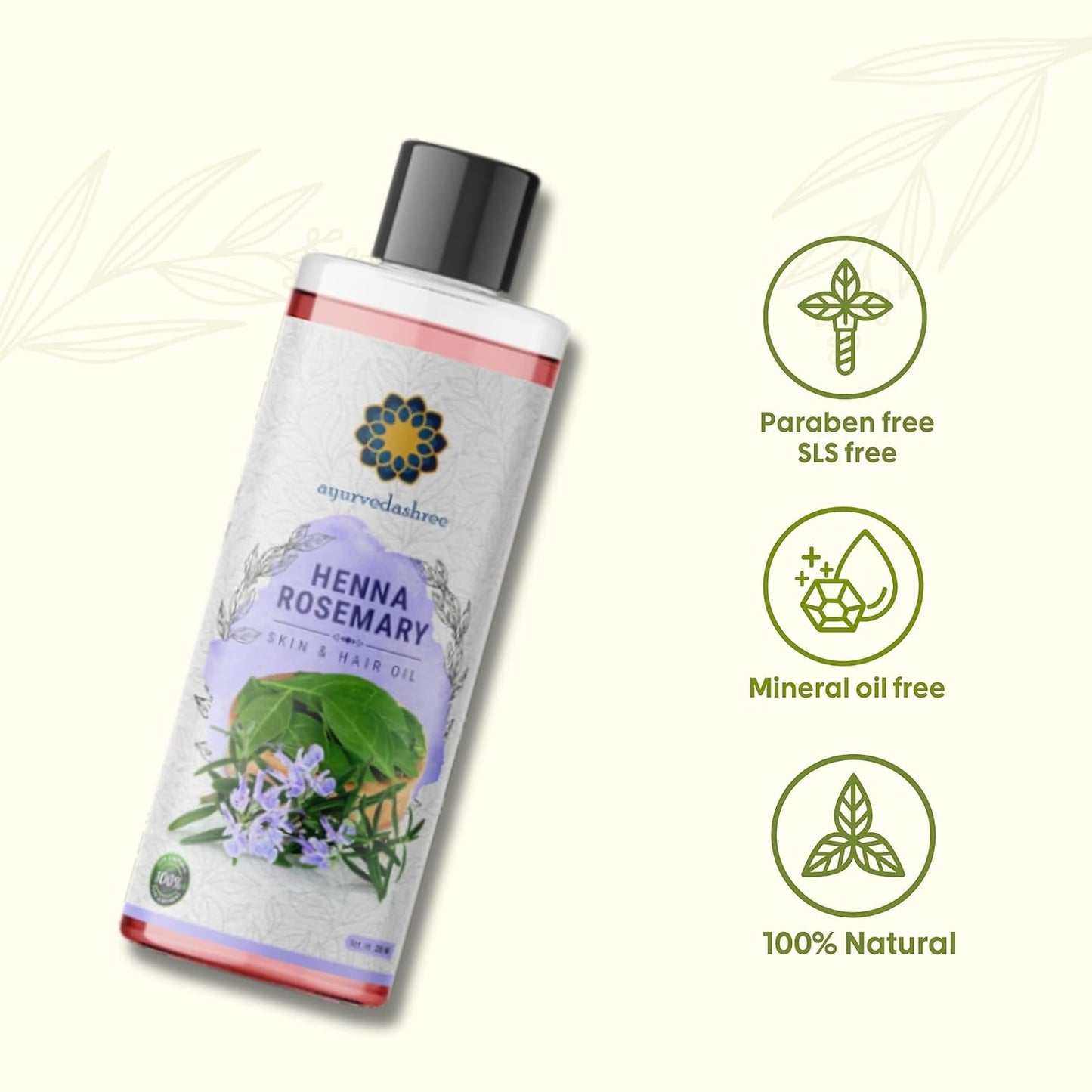 Henna Rosemary Hair Oil 200 ml, 6.76 fl oz with Neem, Shikakai, Bhringraj, Amla, Brahmi, Sesame, Olive & Sunflower Oils