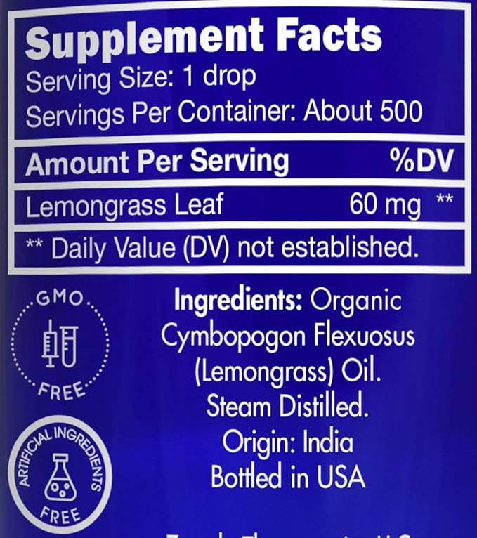 Organic, Lemongrass Essential Oil, Food Grade, Edible – 100% Pure, Lemongrass Oil, by Zongle Therapeutics, 1 OZ