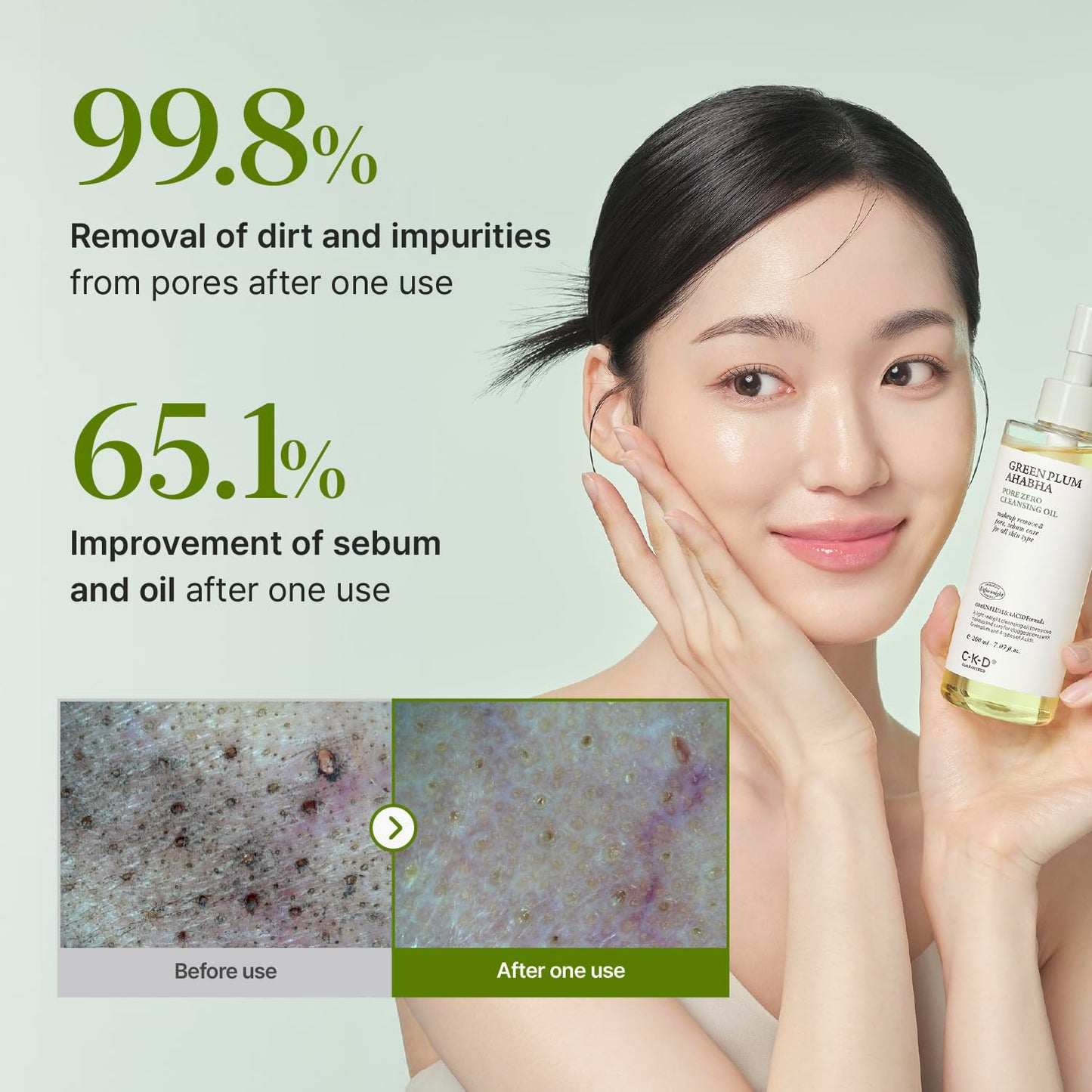 CKD Green Plum AHA·BHA Pore Zero Face Cleansing Oil -Gentle Korean Cleanser, Instant Makeup Removal, Sebum Control, Hydrating & Low-Irritation. No Oily Residue. 7.03 fl oz