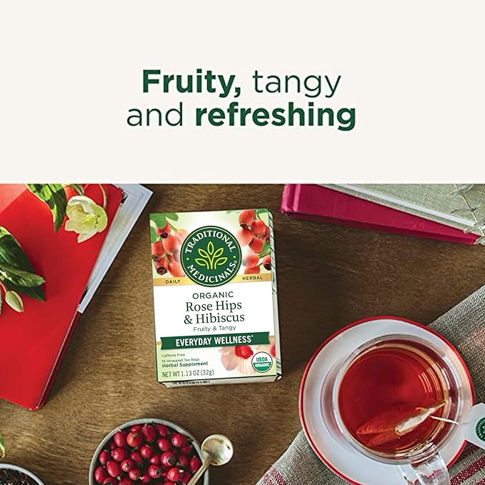 Traditional Medicinals Tea, Organic Rose Hips & Hibiscus, Supports Everyday Wellness, 96 Tea Bags (6 Pack)