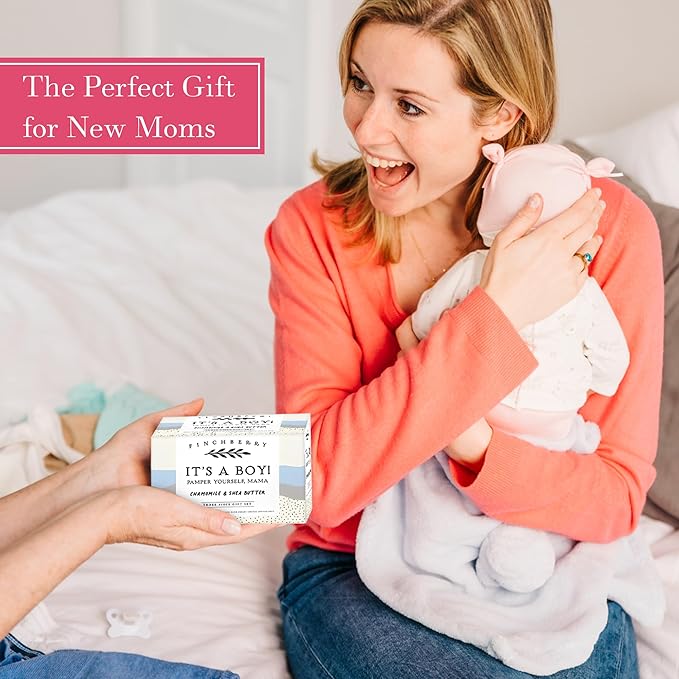 FinchBerry 3-Piece Gift Set – It’s A Boy! Baby Boy Shower Gift, New Mom Care Package & First-Time Mom Gifts! Includes Handmade Shea Butter Soap (4.5oz), Bath Soak (20oz) & Nourishing Hand Cream (1oz)