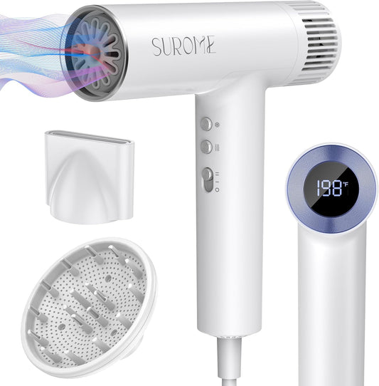 Blow Dryer,110000RPM High-Speed Brushless Motor, Fast-Drying Negative Ions Intelligent Constant Temperature Hair Care Dryers, Professional Hair Dryer with Attachments for Home&Salon (White)