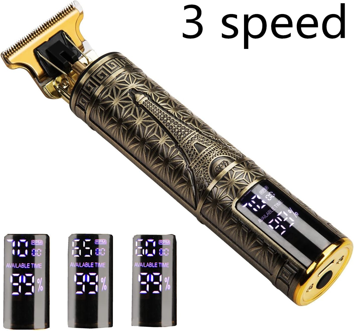 Hair Clippers for Men, Zero Gapped T-Blade Hair Trimmer with 3 Speed Adjustment LED Display, Rechargeable Cordless Grooming Kit for Men