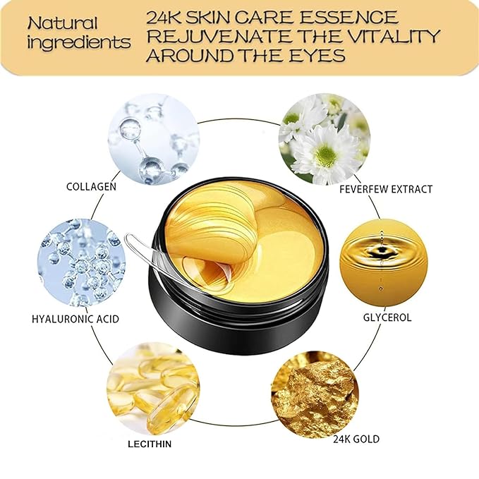 Under Eye Patches, Eye Mask, Eye Patches for Puffy Eyes and Dark Circles Reduce Eye Bags Fine Lines Smooth Wrinkle, Anti-Aging,Hydrating, 24K Gold Eye Skin care Pads with Collagen (60PCS) Black