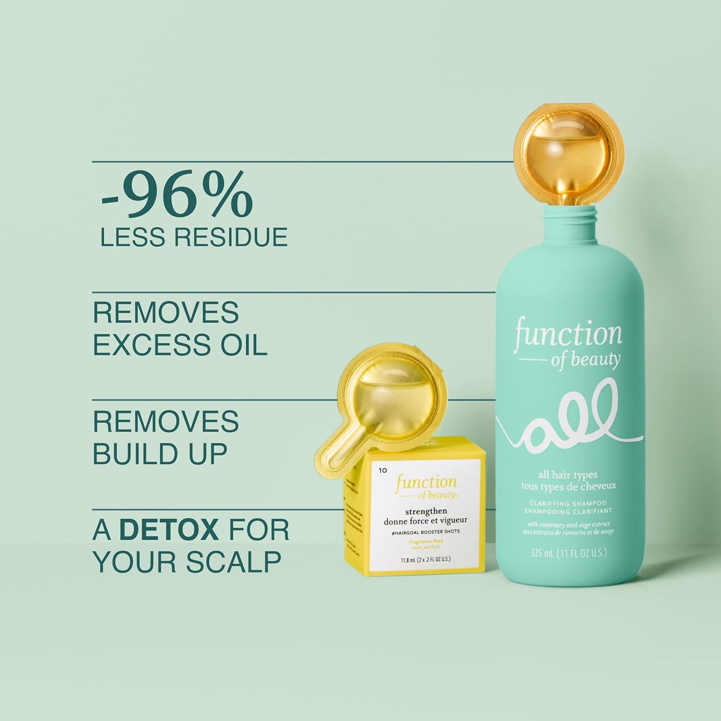 FUNCTION OF BEAUTY Clarifying & Detox Shampoo (11 oz) – For for All Hair Types – Removes Build Up & Oil with Rosemary, Sage & Aloe – Sulfate-Free, Vegan Hair Care