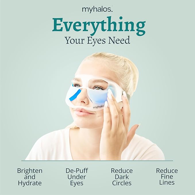 MyHalos Patented Eye Ice Pack for Puffy Eyes Set - Under Eye Masks for Dark Circles and Puffiness- 24 Eye Patches for Wrinkles - Under Eye Ice Pack With Under Eye Patches - Cold Eye Mask for Puffiness