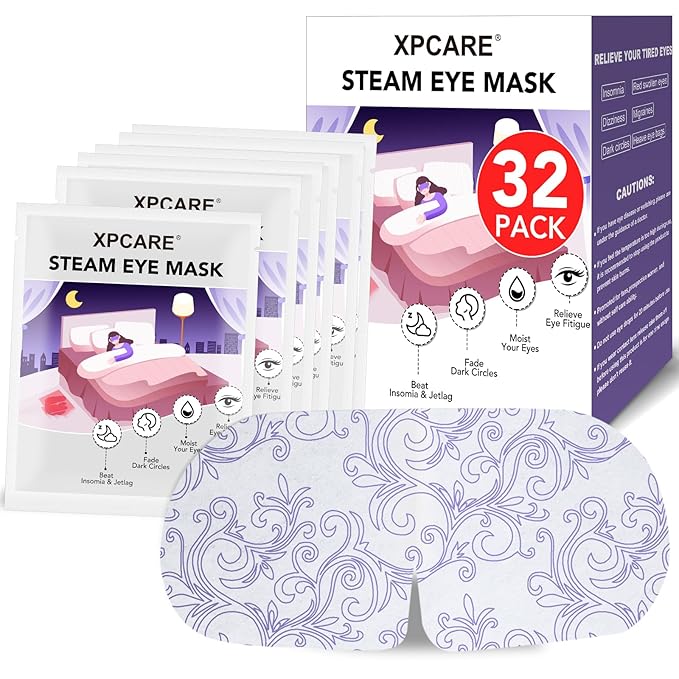 XPCARE 32 Pack Steam Eye Masks for Dry Eyes, SPA Warm Sleep Eye Mask, Disposable Heated Eye Mask for Dark Circles, Puffy Eyes, Relief Stress Eye Fatigue(Unscented)