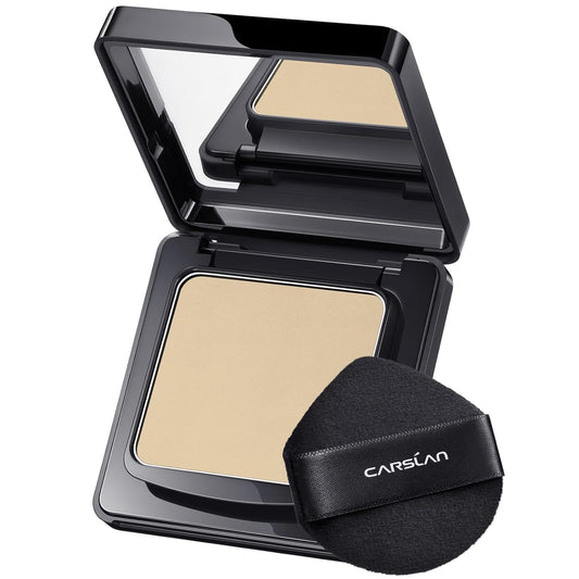 CARSLAN 1.0 Waterproof Face Pressed Powder Compact, 24H Longlasting Oil Control Pressed Setting Powder Talc-Free Makeup, Shine Free, Poreless, Smooth, 01 Golden for dry&com skin (0.28Oz)