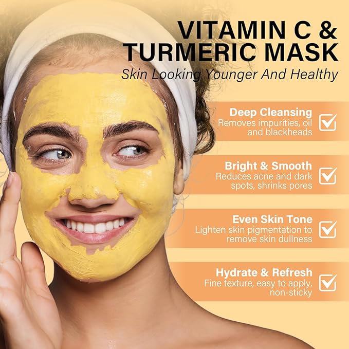 Turmeric Vitamin C Clay Mask| Deep Cleansing Facial Clay Mask for Dark Spots, Dull Skin, Refining Pores and Controlling Oil,Dark Spot Remover for Face,Face Masks Skincare-Gift for Him & Her