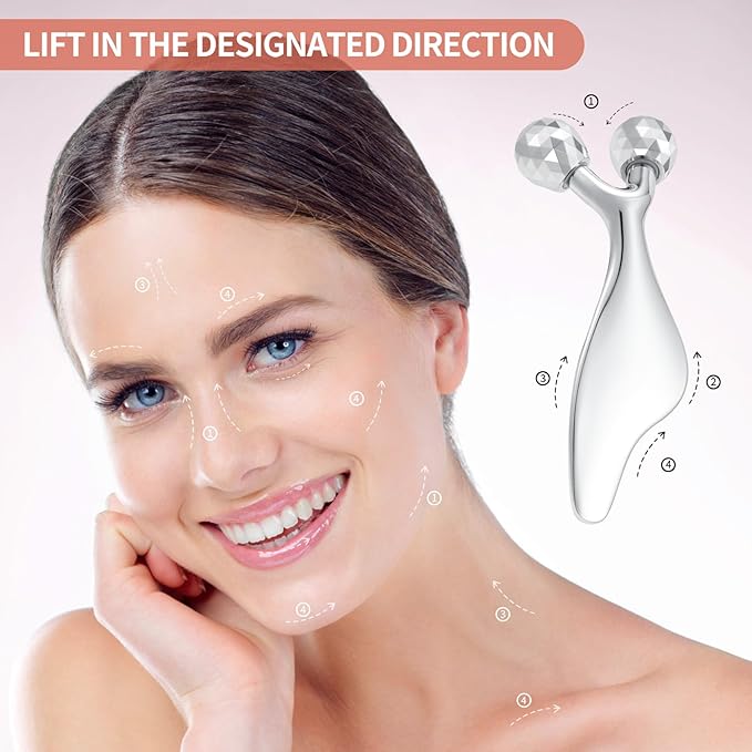 3D Metal Facial Roller Massager- Improves Complexion & Remove Eye Wrinkles, Face Massage Tool - Skin Tightening & Toning, Gua ShaTool-Tightens & Tones Skin Appearance.