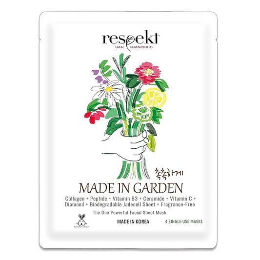 RESPEKT Facial Sheet Mask for Pore Tightening, Collagen Boost, Dark Spots, Moisturizing, Wrinkles: Collagen, Peptide, Hyaluronic Acid, Diamond Powder, Niacinamide, Biodegradable Sheet, 1 Sheet