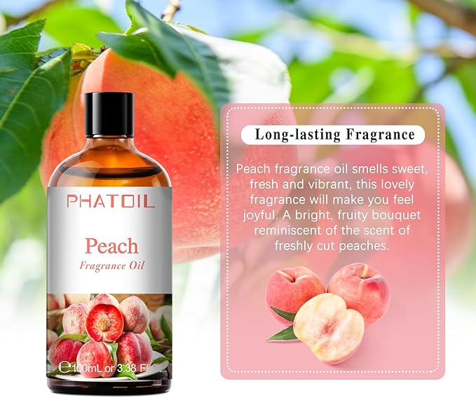 3.38FL.OZ Peach Fragrance Oils for Aromatherapy, Essential Oils for Diffusers for Home, Perfect for Diffuser, Yoga, Skin Care, DIY Candle and Soap Making - 100ml