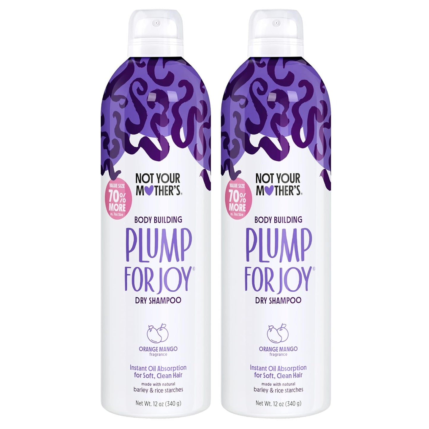 Not Your Mother's Value Size Plump for Joy Jumbo Dry Shampoo (2-Pack) - 12 oz Each - 70% More to Instantly Absorb Oil and Build Body - Orange Mango - For All Hair Types