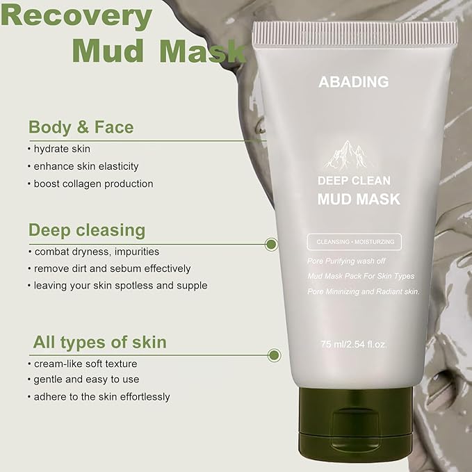 2 PCS Recovery Mud Mask,Gentle Recovery Mud Clay Face Mask,Hydrating and Moisturizing Cleanser Mud Mask for Face, 2.54 fl oz