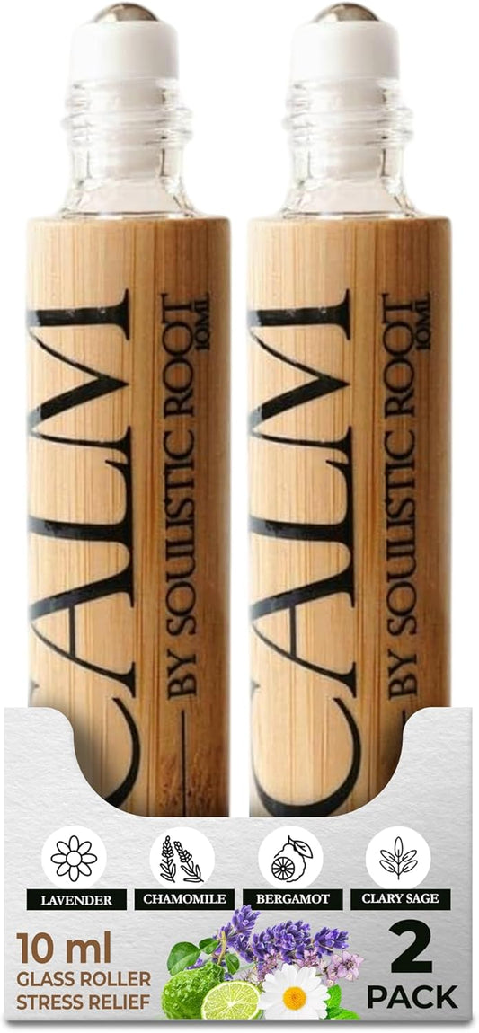 Soulistic Root Calm Essential Oil Roller, Calm Essential Oil Roll On Blend, 10ml Glass Roller- Stress Relief, Essential Oil Blends, Aromatherapy Self Care Products for Women