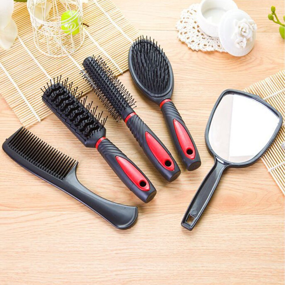 Set of 5 Hair Combs Set Professional Salon Hair Cutting Brushes Sets Salon Hairdressing Styling Tool Mirror And Holder Stand Set Dressing Comb Kits for