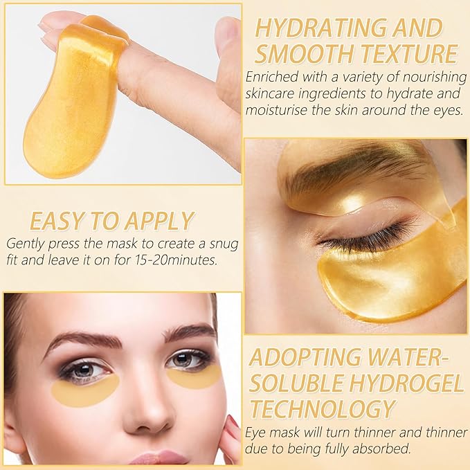 30 Pairs Lip Masks & Eye Mask, 24K Under Eye Masks and Collagen Crystal Gel Lip Mask, Under Eye Patches for Puffy Eyes, Dark Circles, Eye Bags, Wrinkles, Revitalises & Refreshes Your Skin