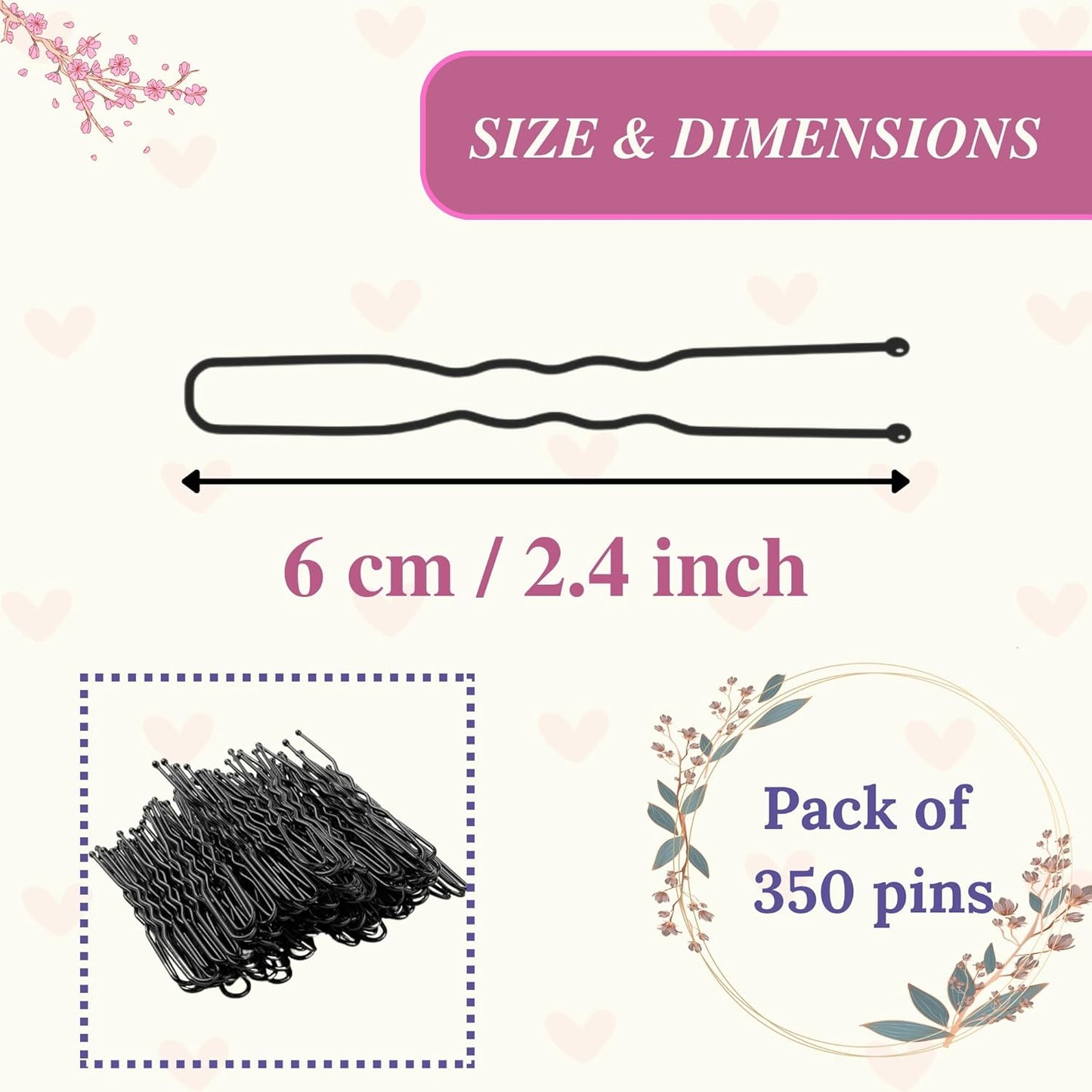 Set of 350 premium U-shaped hair pins, measuring 6cm/2.4 inches, perfect for women, girls, and hairdressers. with a clear storage box and is suitable for all hair types(Black) (350 Pins)