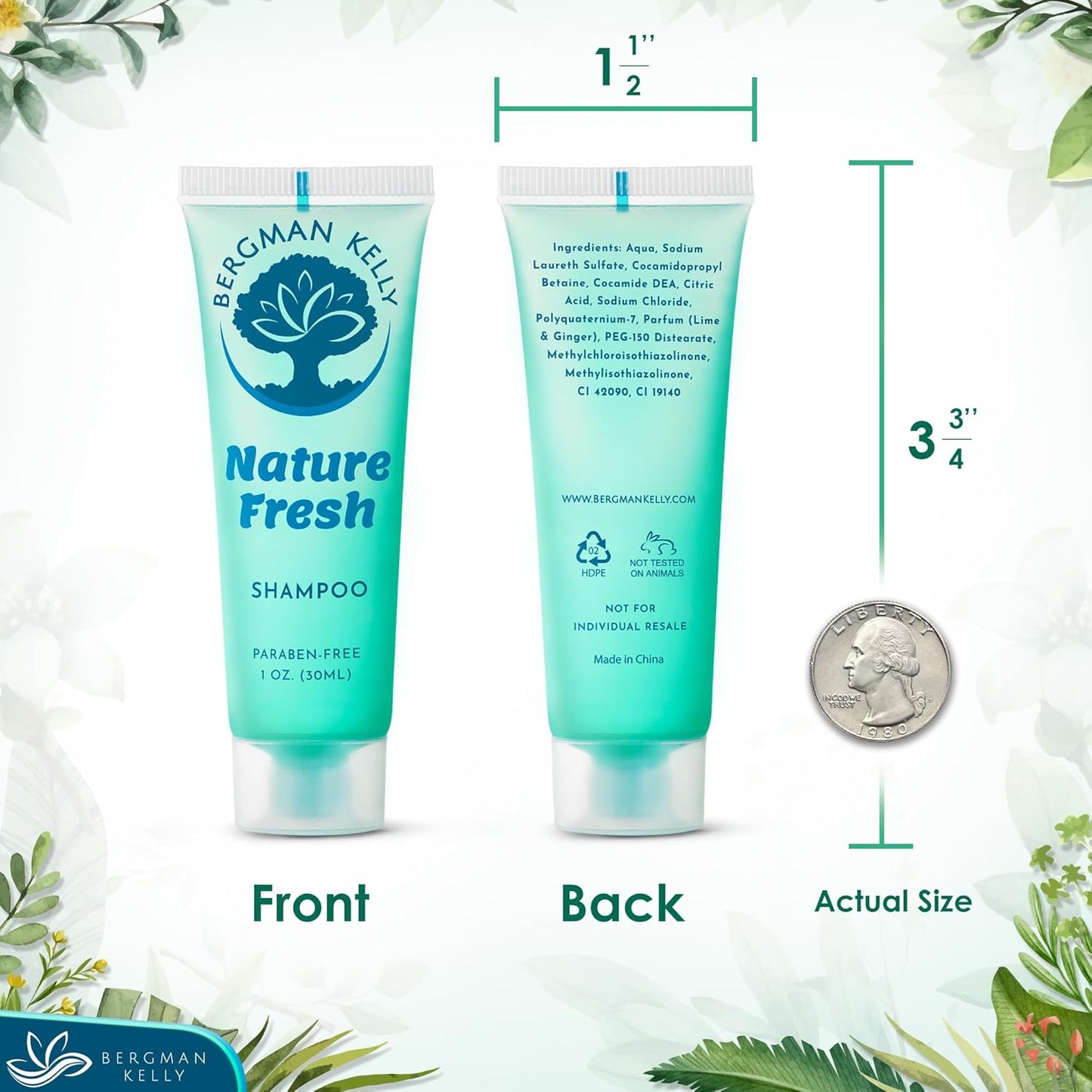 BERGMAN KELLY - Travel Size Hotel Shampoo - 1 fl oz, 100 PK, Nature Fresh - Delight Your Guests with Revitalizing & Refreshing Hair Cleanser for Guest Hospitality - Mini & Small Size Shampoo Bulk