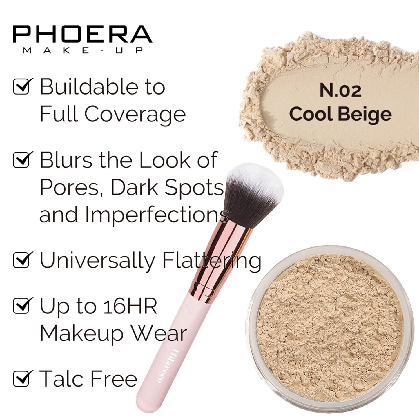PHOERA Mushroom Head Air Cushion CC Cream Natural Foundation Set, Concealer, Primer, Powder, Foundation Brushes (104 Buff Beige+ 04 Buff Beige CC)