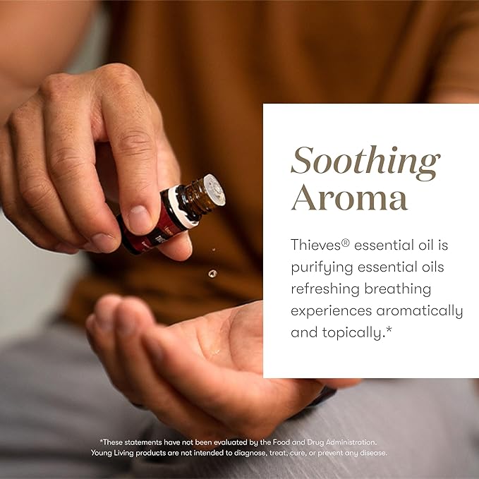 Young Living Thieves Essential Oil Blend | 5 ml | Lemon, Clove, Eucalyptus, Cinnamon Bark, Rosemary | Versatile for Diffusers, Topical Application, Freshening Spaces, Daily Wellness, and Home Care