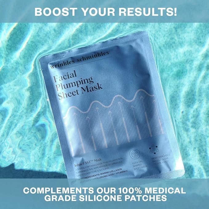 Wrinkles Schminkles Facial Plumping Sheet Masks with Collagen, Peptides, Vitamin B3 & Hyaluronic Acid, 5 Sheet Masks
