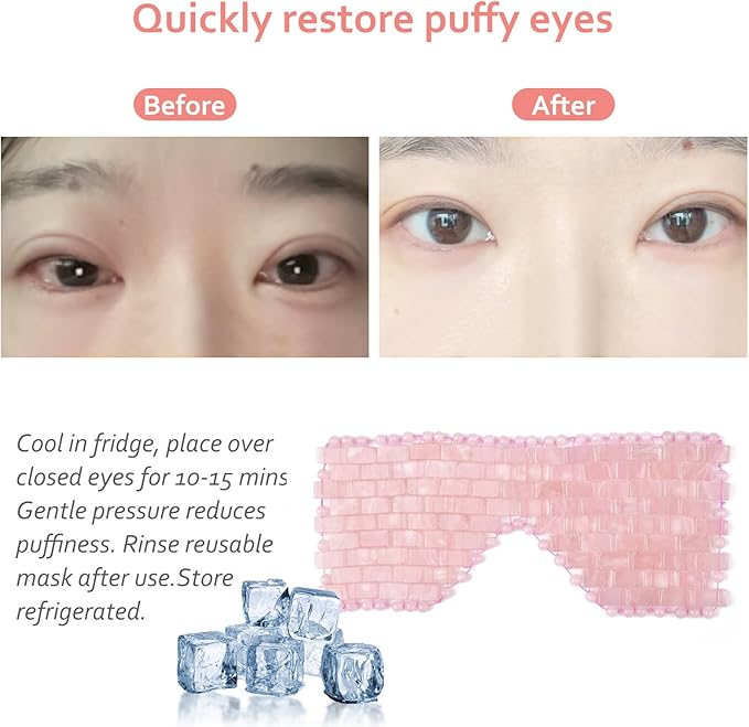 ideayard Rose Quartz Eye Mask, Cooling Eye Mask 100% All Natural Crystal Mask for Facial Puffy Eyes Reusable