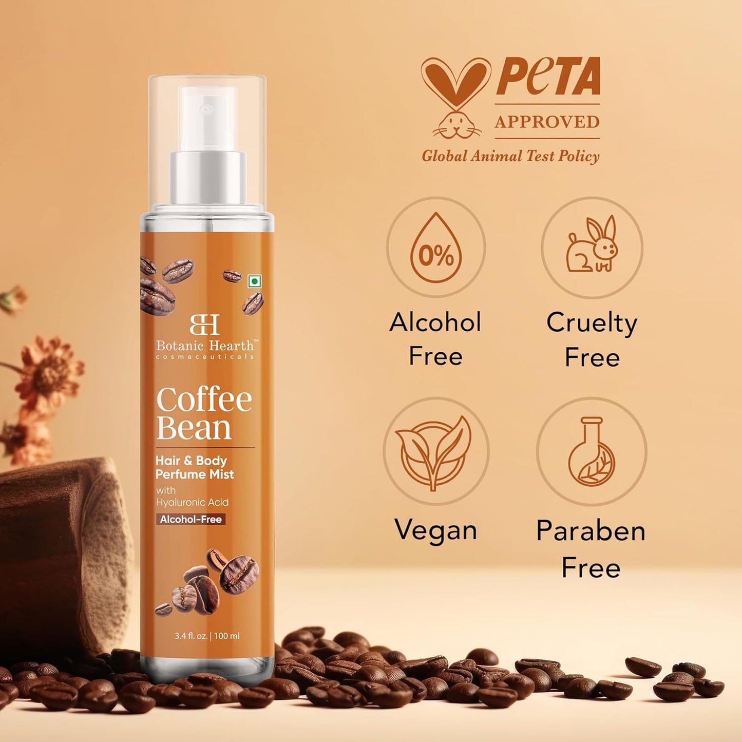 Botanic Hearth Coffee Bean Hair Perfume & Body Perfume Mist with Hyaluronic Acid – Alcohol-Free Body Spray for Long Lasting Fragrance & Hydration – Refreshing Coffee Scent, 3.4 fl oz / 100 ml