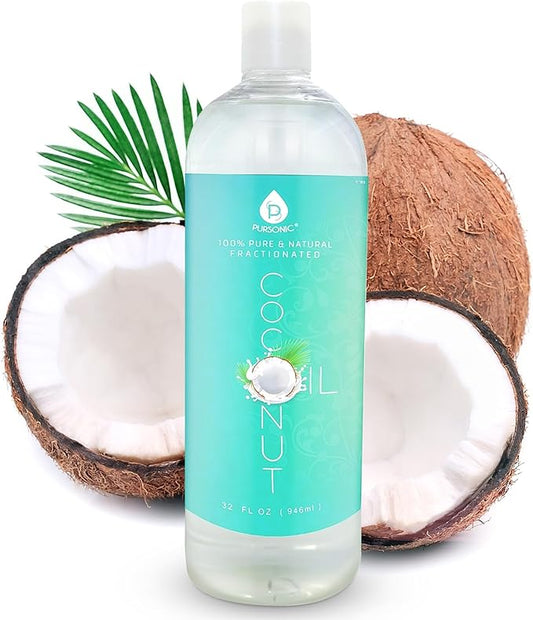 Pursonic Pure Unscented Fractionated Coconut Oil - 32 Oz Multipurpose Oil for Skin, Hair, Body Massage & Makeup Removal - Carrier Oil for Essential Oils and Aromatherapy