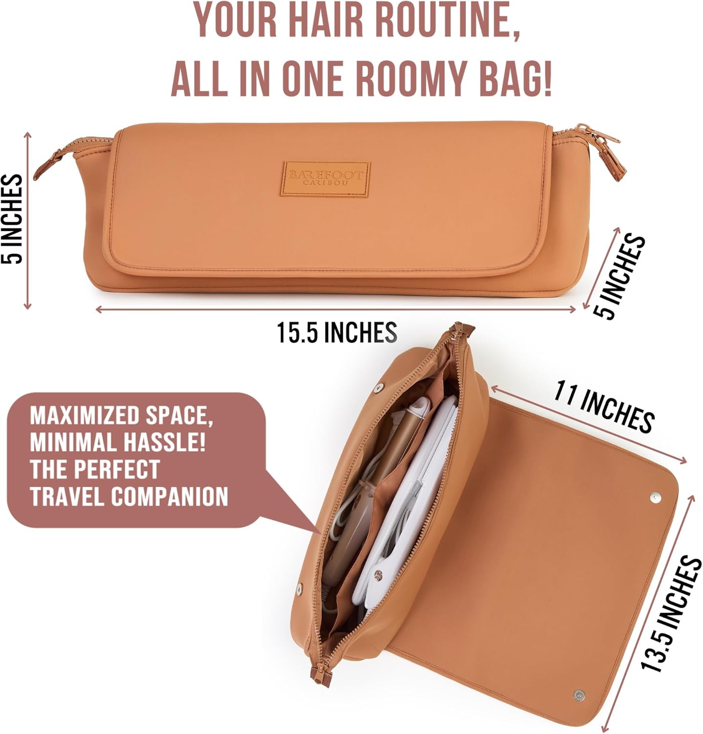 BAREFOOT CARIBOU Hair Tools Travel Bag and Heat Resistant Mat for Flat Irons, Straighteners, Curling Iron, and Haircare Accessories, 2-in-1 design, with Interior Pockets, Portable Organizer