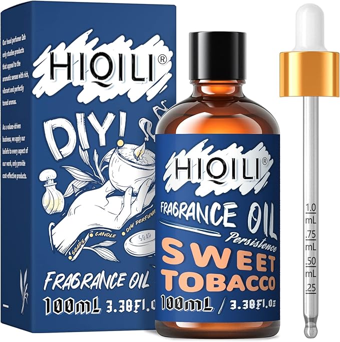 HIQILI Sweet Tobacco Fragrance Oil 100ml, Essential Oils for Diffuser Soap Slime Candle Making, Scented Oil for Car Freshies & Home Aromatherapy, 3.38 Fl Oz