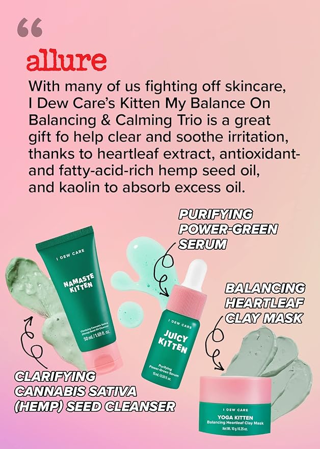 I DEW CARE Emergency Skin Care Kit - Ready Aim Clear + Skin Care Set - Kitten My Balance On | Travel Size Trio Bundle