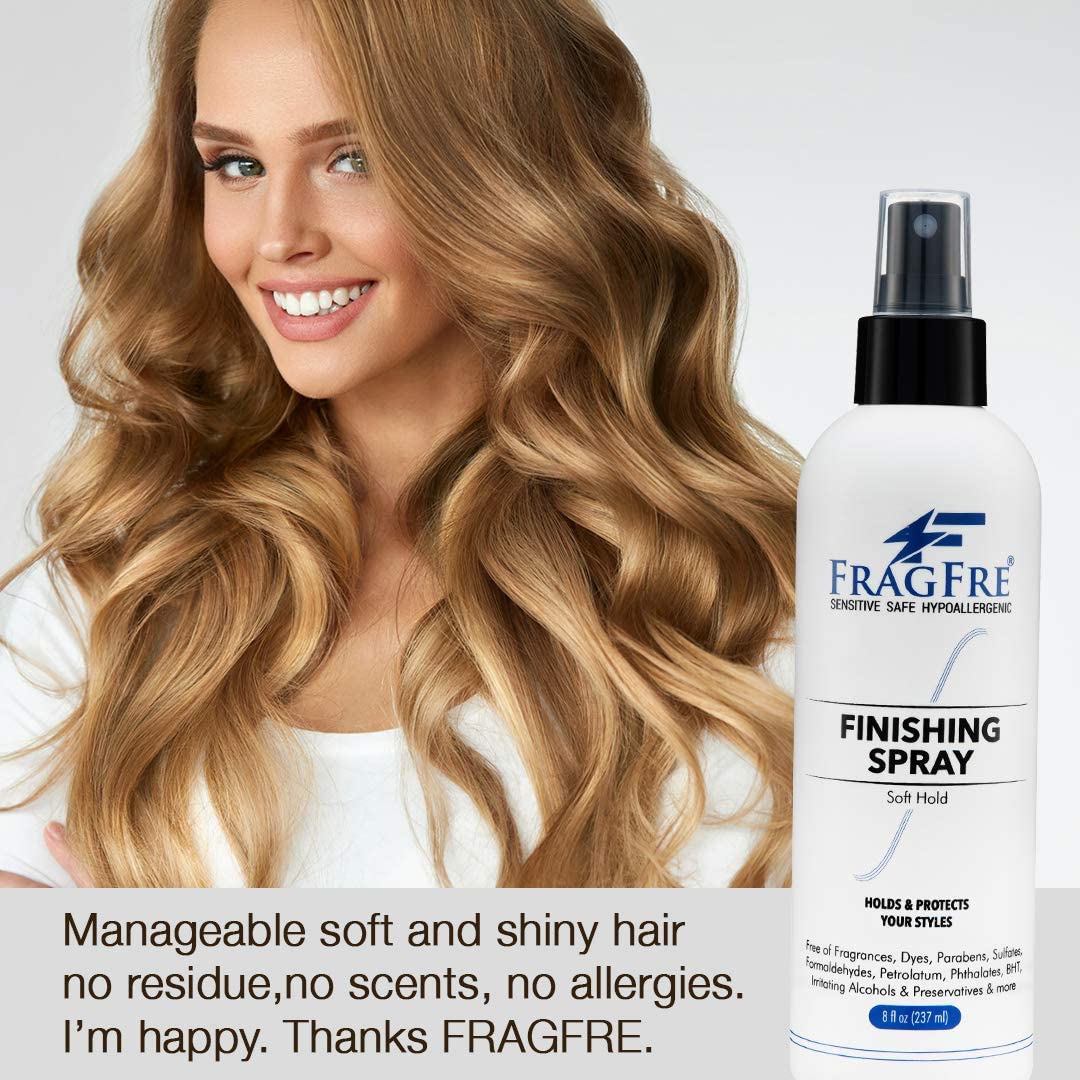 Hair Finishing Spray 8 oz - Flexible Soft Hold - Hair Spray for Sensitive Skin - Fragrance Free Hypoallergenic Parabens Free - Non Irritating Quick Dry Denatured Alcohol - Gluten Free Vegan