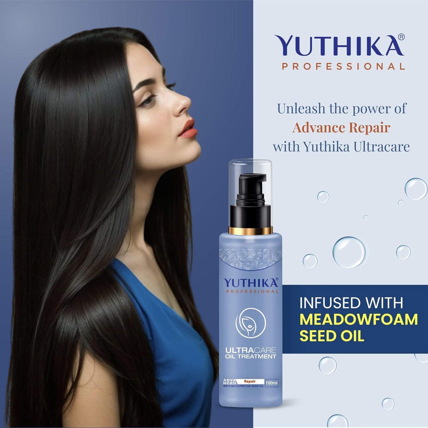Yuthika Professional Ultracare Advanced Hair Repair Oil For Dry Damaged Hair With Meadowfoam Seeds |Hair Oil for Frizzy Hair| Promote Hydration for Thick & Strong Hair for Women & Men - 3.3 FL Oz