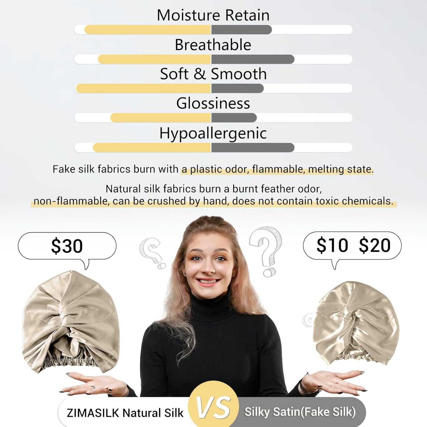 ZIMASILK 22 Momme 100% Mulberry Silk Bonnet for Sleeping & Women Hair Care, Highest Grade 6A Silk Hair wrap for Sleeping with Premium Elastic Stay On Head (1Pc, Taupe)