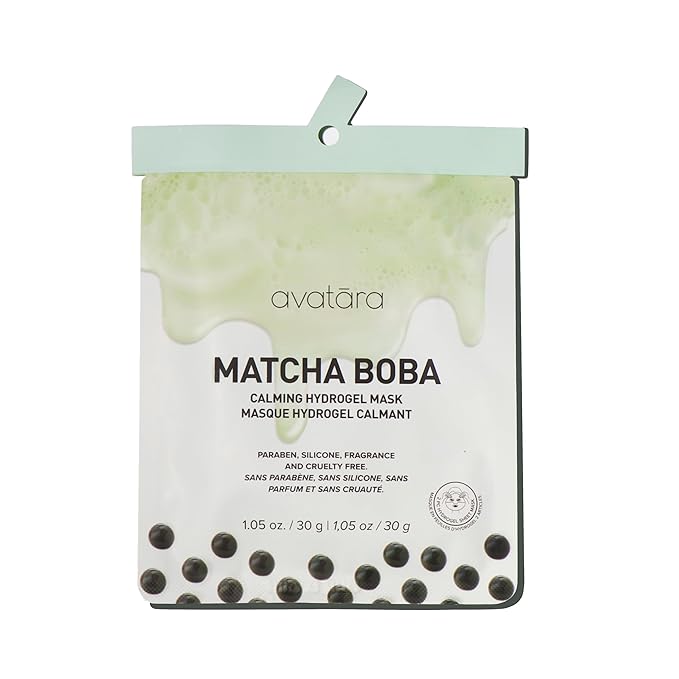 Avatara Matcha Boba Hydrogel Mask, Facial Masks Skincare Essential, 2-Piece Cooling & Hydrating Skin Care Mask with Multi-Hyaluronic Combo & Ceramides, 30 g, 1-Pack